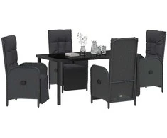 Lauko baldų komplektas Sodo valgomojo komplektas su pagalve 5 pcs Juoda poliratanas