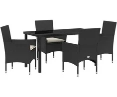 Lauko baldų komplektas Sodo valgomojo komplektas su pagalve 5 pcs Juoda poliratanas
