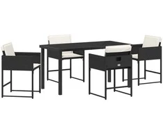 Lauko baldų komplektas Sodo valgomojo komplektas su pagalve 5 pcs Juoda poliratanas