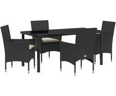 Lauko baldų komplektas Sodo valgomojo komplektas su pagalve 5 pcs Juoda poliratanas