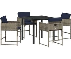 Lauko baldų komplektas Sodo valgomojo komplektas su pagalve 5 pcs Pilka poliratanas