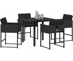 Lauko baldų komplektas Sodo valgomojo komplektas su pagalve 5 pcs Juoda poliratanas