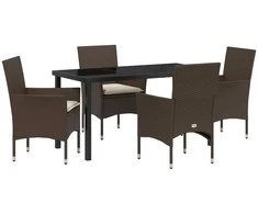 Lauko baldų komplektas Sodo valgomojo komplektas su pagalve 5 pcs Ruda poliratanas