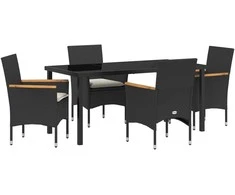 Lauko baldų komplektas Sodo valgomojo komplektas su pagalve 5 pcs Juoda poliratanas