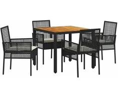 Lauko baldų komplektas Sodo valgomojo komplektas 5 pcs Juoda poliratanas