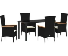 Lauko baldų komplektas Sodo valgomojo komplektas su pagalve 5 pcs Juoda