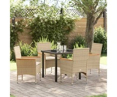 Lauko baldų komplektas Sodo valgomojo komplektas su pagalve 5 pcs Smėlio poliratanas