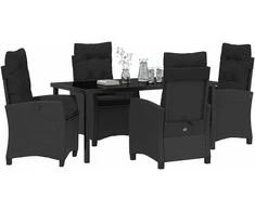 Lauko baldų komplektas Sodo valgomojo komplektas su pagalve 5 pcs Juoda poliratanas
