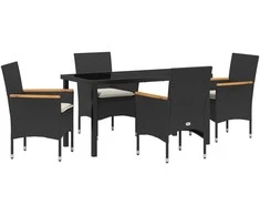 Lauko baldų komplektas Sodo valgomojo komplektas su pagalve 5 pcs Juoda poliratanas