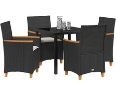 Lauko baldų komplektas Sodo valgomojo komplektas 5 pcs Juoda poliratanas