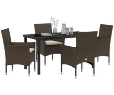 Lauko baldų komplektas Sodo valgomojo komplektas su pagalve 5 pcs Ruda poliratanas
