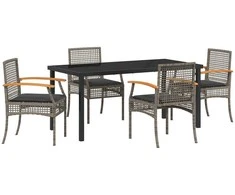 Lauko baldų komplektas Sodo valgomojo komplektas 5 pcs Pilka ir juoda Ratanas