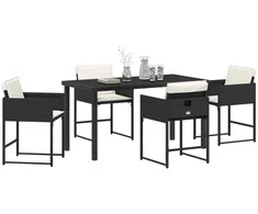 Lauko baldų komplektas Sodo valgomojo komplektas su pagalve 5 pcs Juoda poliratanas