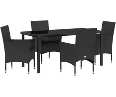 Lauko baldų komplektas Sodo valgomojo komplektas su pagalve 5 pcs Juoda poliratanas