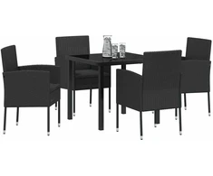 Lauko baldų komplektas Sodo valgomojo komplektas su pagalve 5 pcs Juoda poliratanas