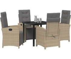 Lauko baldų komplektas Sodo valgomojo komplektas su pagalve 5 pcs Smėlio poliratanas