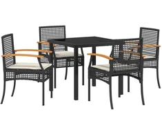 Lauko baldų komplektas Sodo valgomojo komplektas su pagalve 5 pcs Juoda Ratanas