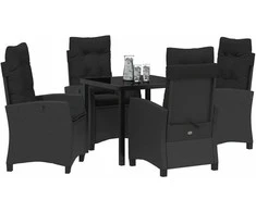 Lauko baldų komplektas Sodo valgomojo komplektas su pagalve 5 pcs Juoda poliratanas