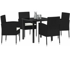 Lauko baldų komplektas Sodo valgomojo komplektas su pagalve 5 pcs Juoda poliratanas