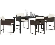 Lauko baldų komplektas Sodo valgomojo komplektas su pagalve 5 pcs Ruda poliratanas