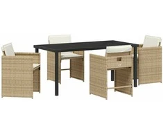 Lauko baldų komplektas Sodo valgomojo komplektas su pagalve 5 pcs Smėlio poliratanas