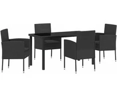 Lauko baldų komplektas Sodo valgomojo komplektas su pagalve 5 pcs Juoda poliratanas