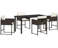 Lauko baldų komplektas Sodo valgomojo komplektas su pagalve 5 pcs Ruda poliratanas