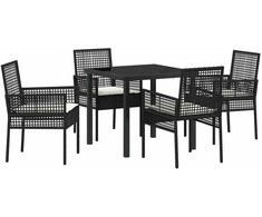 Lauko baldų komplektas Sodo valgomojo komplektas su pagalve 5 pcs Juoda poliratanas