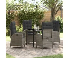 Lauko baldų komplektas Sodo valgomojo komplektas su pagalve 5 pcs Pilka poliratanas