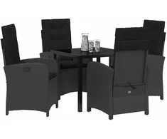 Lauko baldų komplektas Sodo valgomojo komplektas su pagalve 5 pcs Juoda poliratanas