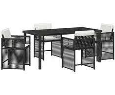 Lauko baldų komplektas Sodo valgomojo komplektas 5 pcs Juoda poliratanas