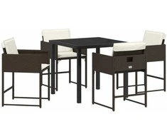 Lauko baldų komplektas Sodo valgomojo komplektas su pagalve 5 pcs Ruda poliratanas