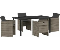 Lauko baldų komplektas Sodo valgomojo komplektas su pagalve 5 pcs Pilka poliratanas