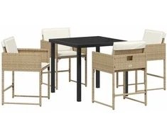 Lauko baldų komplektas Sodo valgomojo komplektas su pagalve 5 pcs Smėlio poliratanas