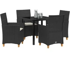 Lauko baldų komplektas Sodo valgomojo komplektas 5 pcs Juoda poliratanas