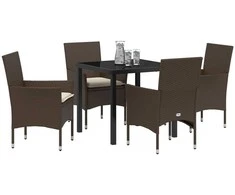 Lauko baldų komplektas Sodo valgomojo komplektas su pagalve 5 pcs Ruda poliratanas