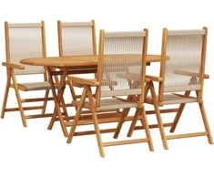 Lauko baldų komplektas Sodo valgomojo komplektas 5 pcs Smėlio Kietos akacijos mediena