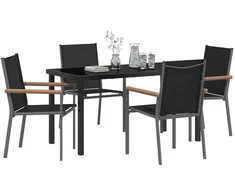 Lauko baldų komplektas Sodo valgomojo komplektas 5 pcs Juoda Miltelinis plienas