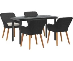 Lauko baldų komplektas Sodo valgomojo komplektas su pagalve 5 pcs Juoda poliratanas