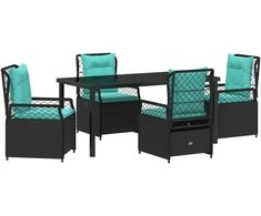 Lauko baldų komplektas Sodo valgomojo komplektas 5 pcs Juoda poliratanas