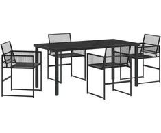 Lauko baldų komplektas Sodo valgomojo komplektas 5 pcs Juoda poliratanas