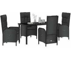 Lauko baldų komplektas Sodo valgomojo komplektas su pagalve 5 pcs Juoda poliratanas