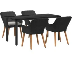 Lauko baldų komplektas Sodo valgomojo komplektas su pagalve 5 pcs Juoda poliratanas