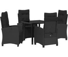 Lauko baldų komplektas Sodo valgomojo komplektas su pagalve 5 pcs Juoda poliratanas