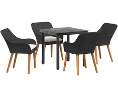 Lauko baldų komplektas Sodo valgomojo komplektas su pagalve 5 pcs Juoda poliratanas