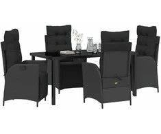 Lauko baldų komplektas Sodo valgomojo komplektas su pagalve 5 pcs Juoda poliratanas