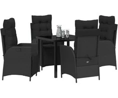Lauko baldų komplektas Sodo valgomojo komplektas su pagalve 5 pcs Juoda poliratanas