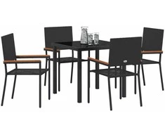 Lauko baldų komplektas Sodo valgomojo komplektas su pagalve 5 pcs Juoda poliratanas
