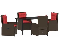 Lauko baldų komplektas Sodo valgomojo komplektas su pagalve 5 pcs Ruda Poli ratanas