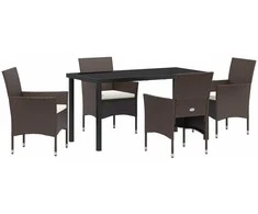 Lauko baldų komplektas Sodo valgomojo komplektas su pagalve 5 pcs Ruda poliratanas